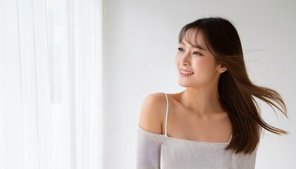 Naklejka premium 可愛くてセクシーな若いアジア人女性のポートレート。（Portrait of a cute and sexy young Asian woman.） 