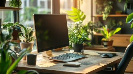 Modern Home Office with Greenery