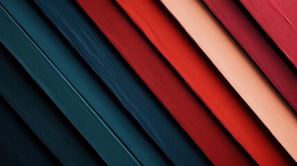 Obraz premium A beautiful display of wooden panels arranged in diagonal orientation with a mix of vibrant hues, providing a visually appealing and textured pattern for artistic decor.