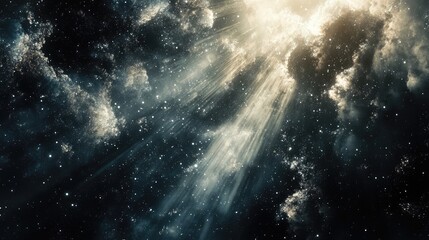 Fragments of Light: Shattered beams of light against a dark, starry sky, evoking a sense of cosmic wonder and intrigue.