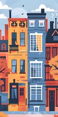 Colorful Illustration of Row Houses in a City