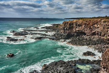 Coastline rock formations on the west part of Mauritius island, Albion, Africa