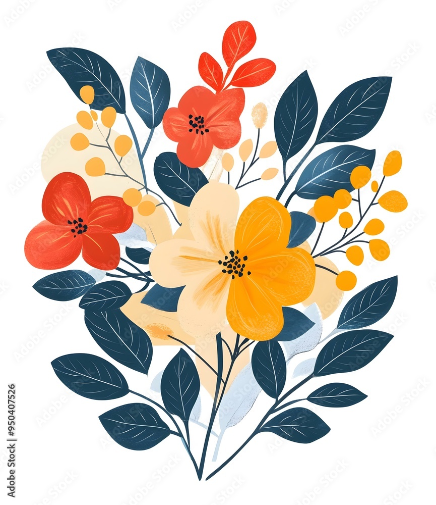 Wall mural Floral Bouquet with Red and Yellow Flowers