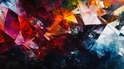 Fragments of Light: Vibrant shards of light intersecting with muted, dark tones, creating a dramatic and abstract visual composition.