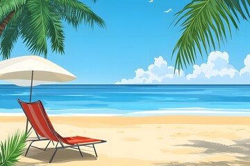 Relaxing Beach Scene With Palm Tree and Lounger