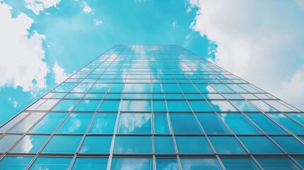 Fototapeta premium Modern Glass Skyscraper Against a Blue Sky