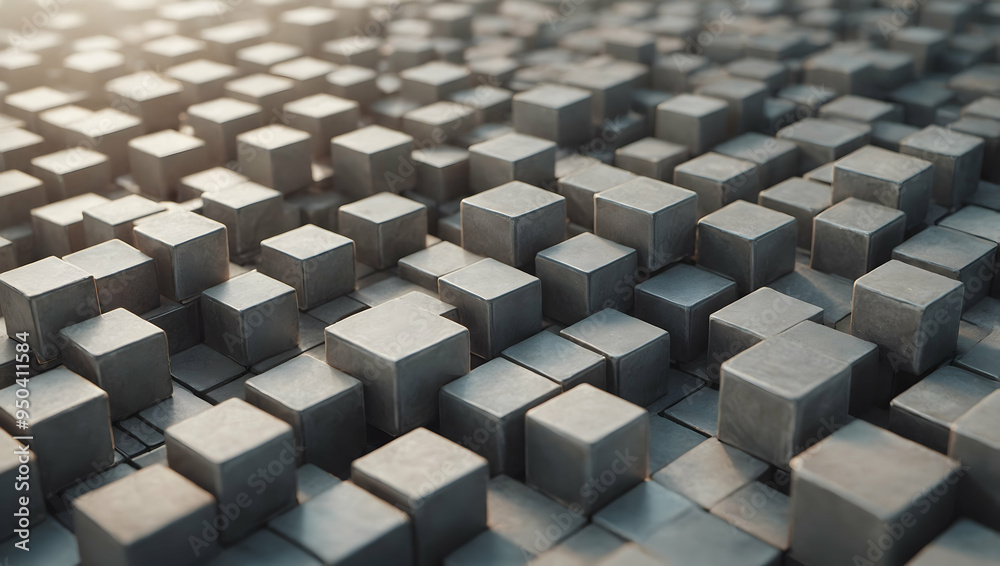 Poster abstract grey cubes: a mesmerizing abstract pattern of grey cubes, illuminated by a soft, warm light