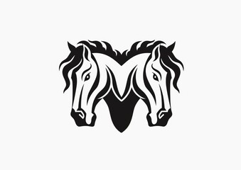 Obraz premium Vector silhouette of two horse heads, perfect for photos and stickers