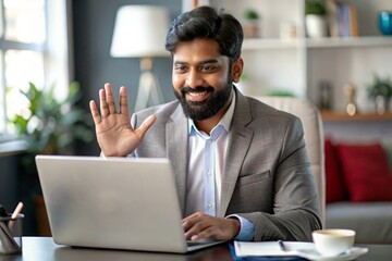 Indian Businessman in Conference Call - A professional Indian man participating in a video conference.
