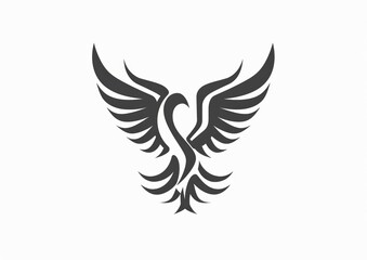 Obraz premium phoenix silhouette. Vector silhouette of phoenix on white background. black phoenix isolated on white background. hand drawn design. vector illustration. Phoenix bird silhouette.