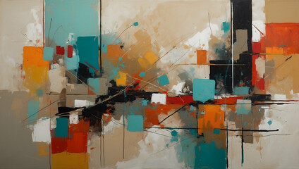 Abstract Urban Landscape: A bold and vibrant abstract painting,  evoking the energy and dynamism of a modern city. 