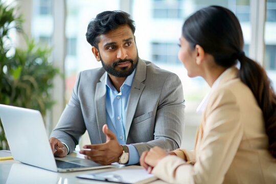 Indian Consultant Advising Client - An Indian consultant advising a client in a business setting.
