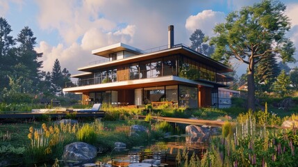 Obraz premium Beautiful contemporary house, generative ai