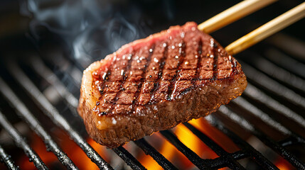 Epicurean Feast, a beautifully marbled steak sizzling over flames, ideal for those who appreciate the finer things in life.