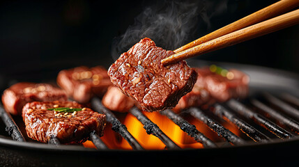 Perfectly Seared, a juicy slice of beef on the grill, representing the epitome of culinary excellence and flavor.