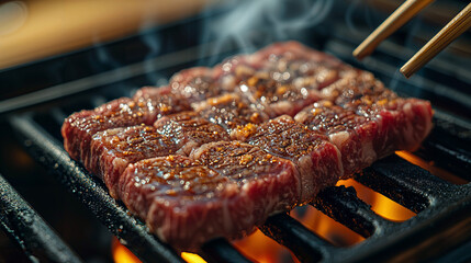 Artisanal Grill, a succulent piece of meat delicately seared, showcasing the beauty and precision of Japanese barbecue.