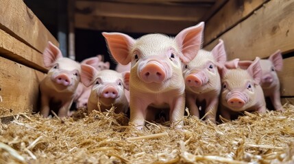 A number of young piglets being reared in pen