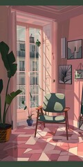 Pink Room With View and Chair