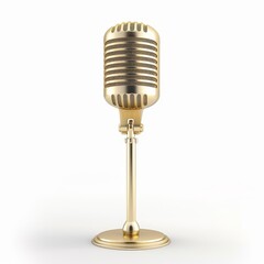 Fototapeta premium A microphone with a gold finish is shown on a white background