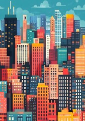 Colorful Cityscape Illustration With Skyscrapers