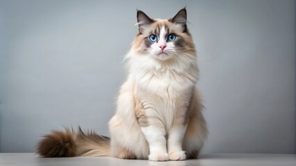Graceful ragdoll cat elegantly showing off its full body on a background , Ragdoll, Cat, Pet, Feline, Graceful, Elegant