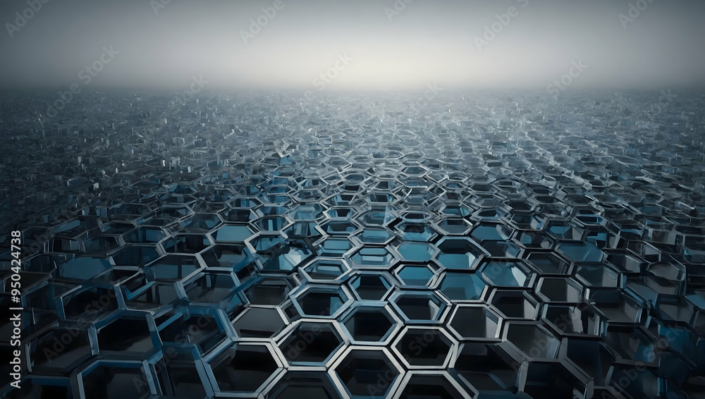 Poster abstract geometric hexagon grid: a mesmerizing abstract background with a close-up view of a metalli