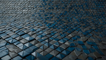 Azure Mosaic Waves: A mesmerizing pattern of blue and gray triangular tiles forms a dynamic, wave-like texture. 