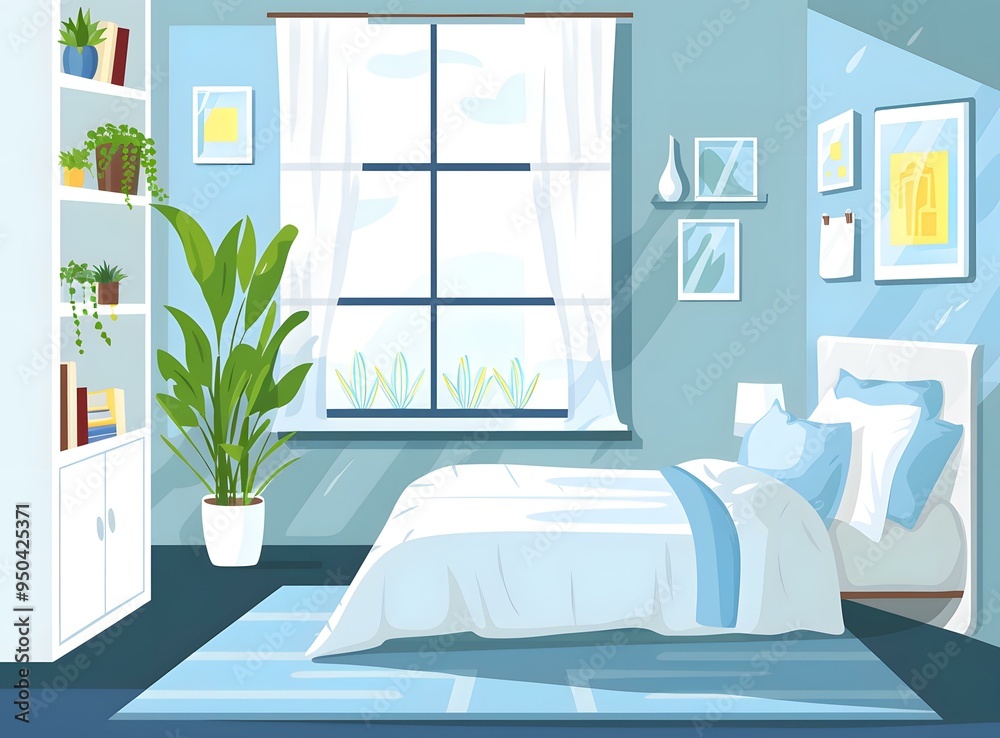 Sticker modern interior design bedroom with big window