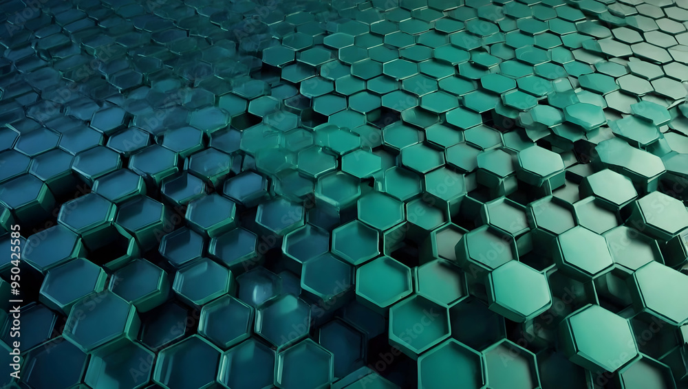 Poster emerald hexagon array: a mesmerizing expanse of shimmering emerald green hexagons, forming a dynamic