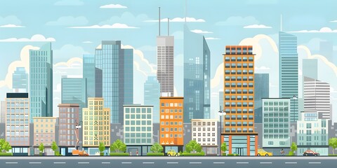 Modern Cityscape with Buildings and People Illustration