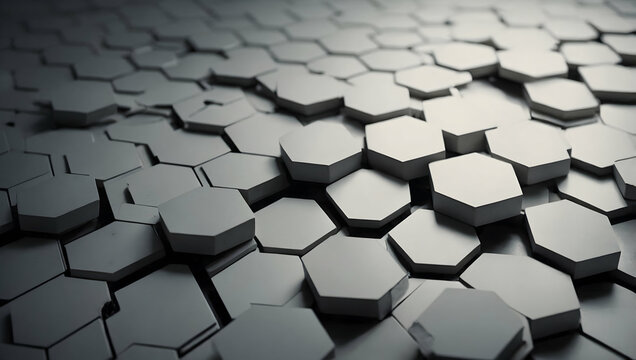 Abstract Hexagon Pattern: A mesmerizing 3D rendering of geometric hexagons, creating a captivating abstract pattern with subtle depth and dimension. The interplay of light and shadow across the hexago