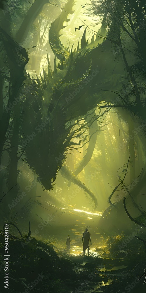 Canvas Prints Fantasy Forest with a Giant Dragon