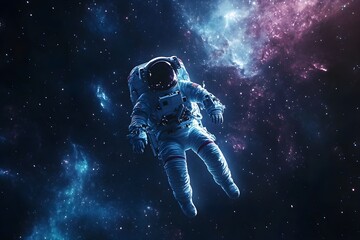 Fototapeta premium Astronaut floating weightlessly in the vast expanse of space, surrounded by a backdrop of stars and distant galaxies