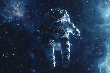 Astronaut floating weightlessly in the vast expanse of space, surrounded by a backdrop of stars and distant galaxies