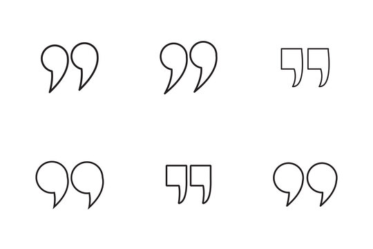 Set of quote mark, quotes icon, sign, symbol, emblem. Ditto marks icon set. Quotation marks. Dialogue discussion symbol for UI UX, website, mobile app.