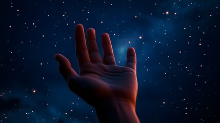 Open Palm: A hand with an open palm up, against a starry night sky. 
