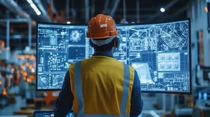 Industrial Engineer Examining Blueprints in Smart Factory