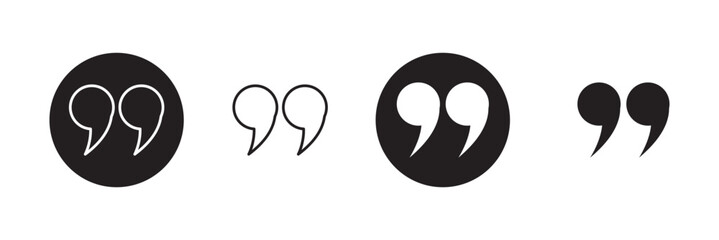 Set of quote mark. Quotes icon vector set. Quotemarks outline, speech marks, inverted commas or talking marks collection. Talk bubble speech icon. Black quotes icon. Vector illustration. 
