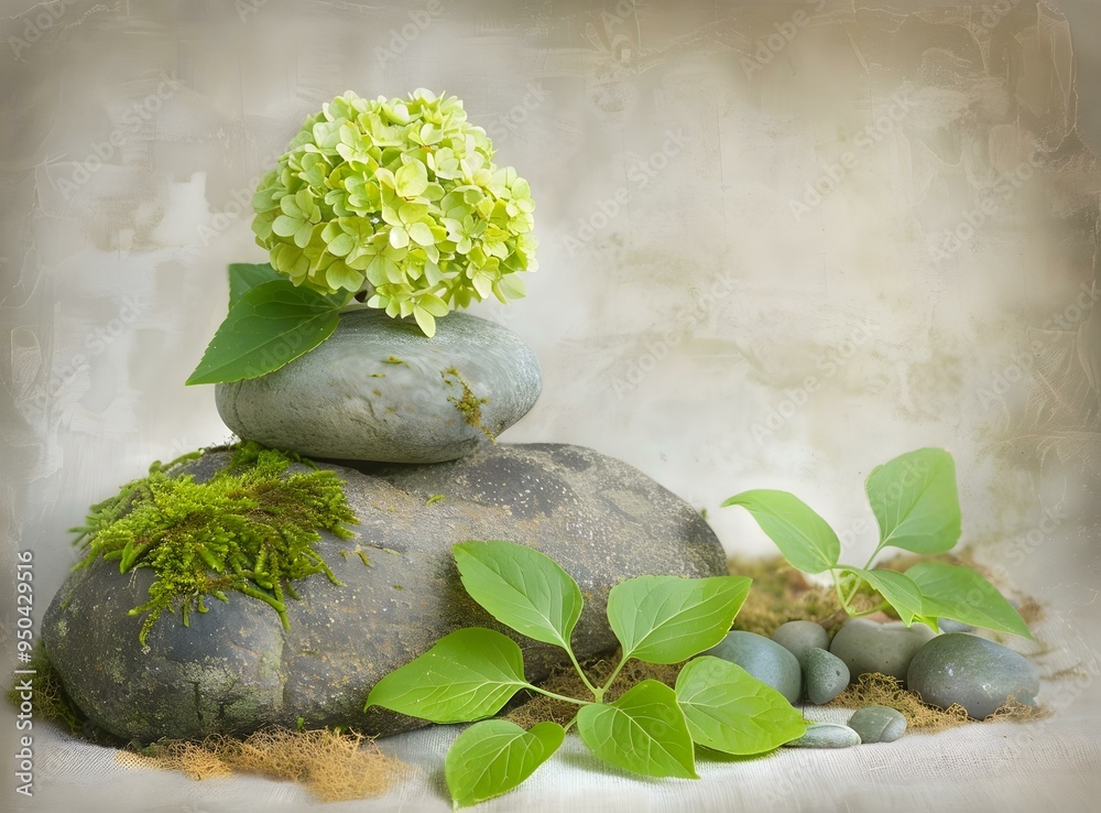 Canvas Prints zen garden stones with green leaves and flowers