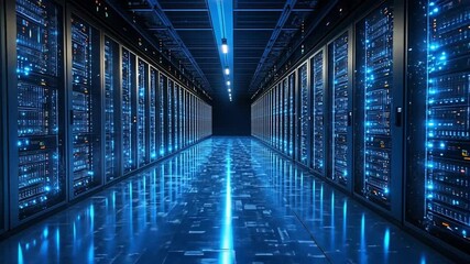 abstract blue glowing data center footage