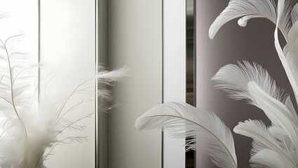 Feathery Abstract: Soft, white feathers cascade and curve in a minimalist abstract composition, evoking a sense of tranquility and ethereal beauty.