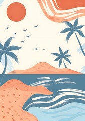 Palm Trees and Sunset on the Beach