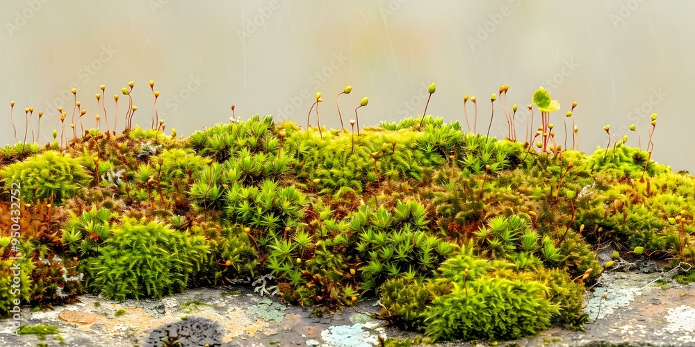 Poster close up of green moss growing on stone