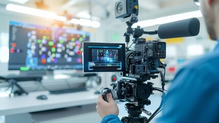 A man is filming a scene with a camera