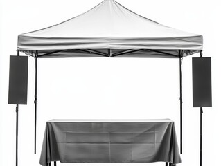 Blank Tent Booth Simple gray canopy table and blank banners ready for your design Isolated white background