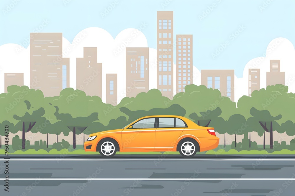 Canvas Prints yellow car driving on city street illustration