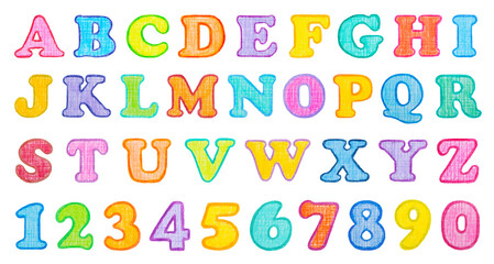 Canvas Textured Crayon Hand Drawing Alphabet Isolated