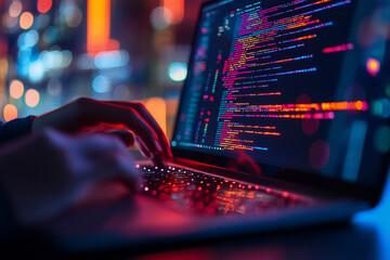 coding Digital technology, and software development concepts. Coding programmer, software engineer coding javascript on laptop computer screen, Agile development, digital technology 