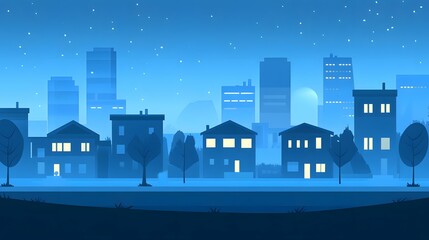 Obraz premium Nighttime Cityscape with Blue Sky and Stars