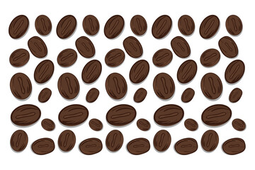 Vector image of a simple dark brown coffee bean pattern on a white background.
